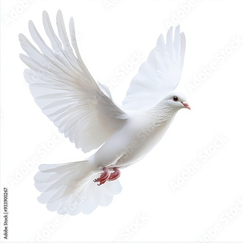A white bird with red feet is flying in the air