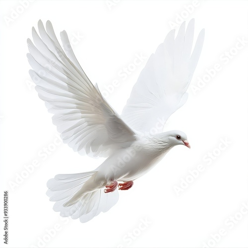 A white bird with its wings spread out is flying in the air