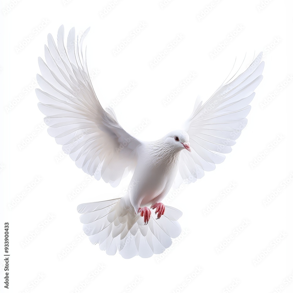 Obraz premium A white dove with red feet is flying in the air