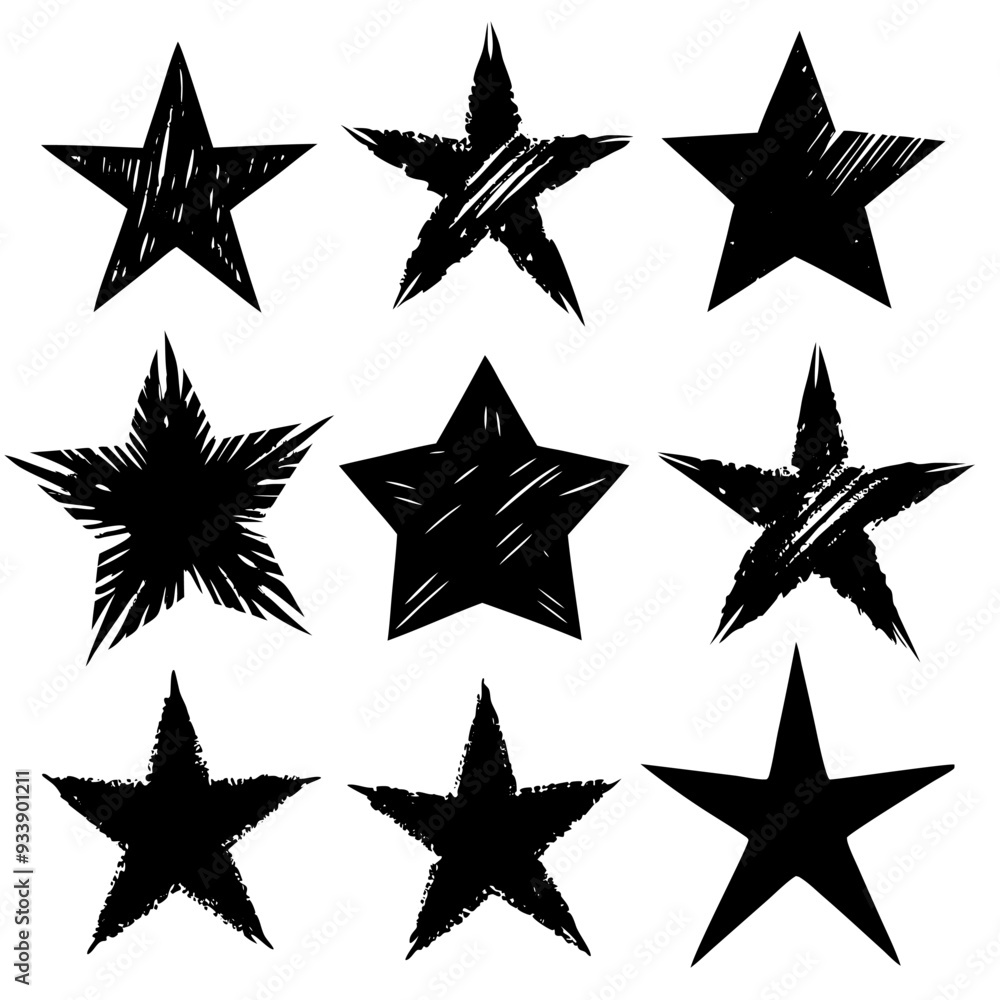 Obraz premium A collection of black stars beautifully placed on a white background