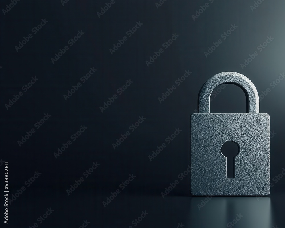 Fototapeta premium Holographic cyber lock, secure data streams, dark background, digital protection shield