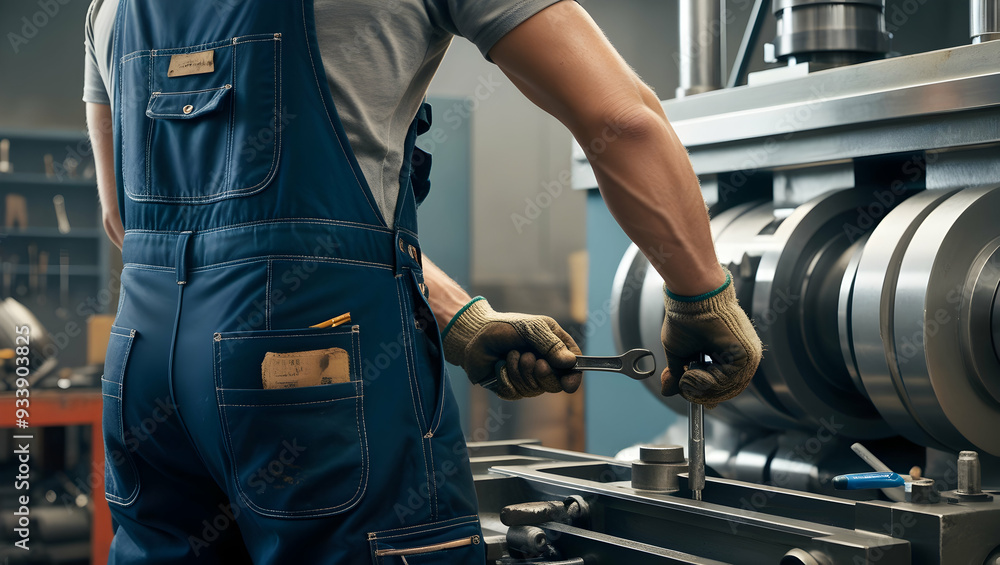 Naklejka premium an engineer is repairing a machine