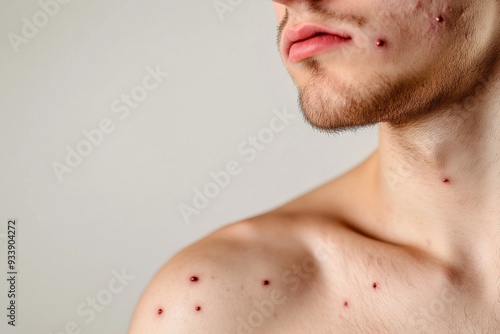 Man's Torso with Painful Monkeypox Sores Close-Up with Copy Space photo