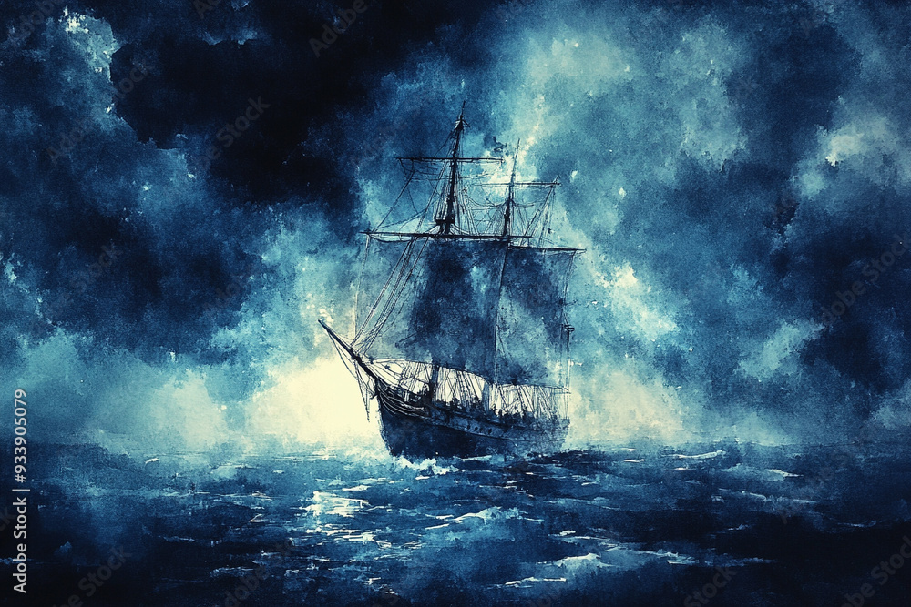 The image depicts a pirate ship sailing on the ocean at sunset, with its tall masts silhouetted against the sky and clouds, embodying a sense of adventure and nautical tradition The image depicts a pirate ship sailing on the ocean at sunset, with its tall masts silhouetted against the sky and clouds, embodying a sense of adventure and nautical tradition