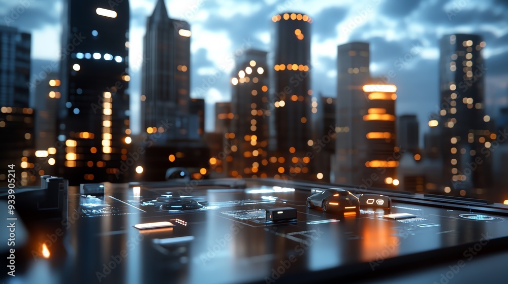 Naklejka premium 41 Smart AI society, digital cityscape, advanced technology, futuristic design