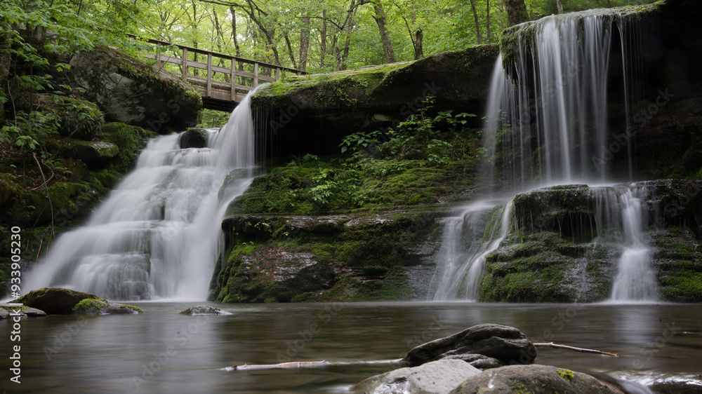 Peaceful Waterfall in a forest under a bridge Peaceful Waterfall in a forest under a bridge
