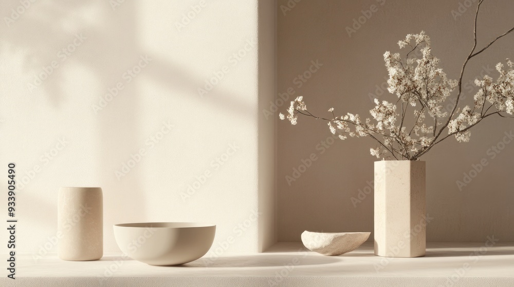Minimalist Still Life with Dried Flowers and Ceramic Vessels Minimalist Still Life with Dried Flowers and Ceramic Vessels