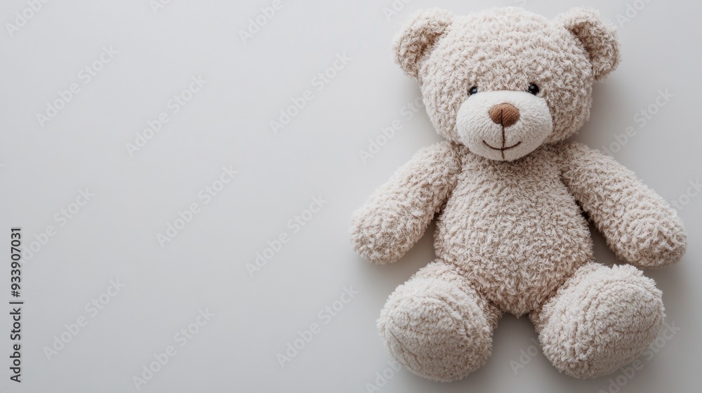 Obraz premium Teddy bear sitting alone with a blue background