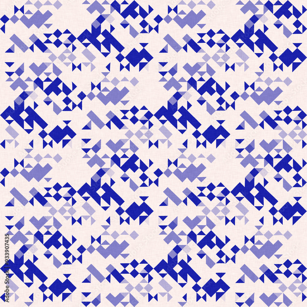 Faded electric blue glitch geo washed effect seamless pattern. Indigo dye grungy blotched distress abstract background texture repeat. Faded electric blue glitch geo washed effect seamless pattern. Indigo dye grungy blotched distress abstract background texture repeat.