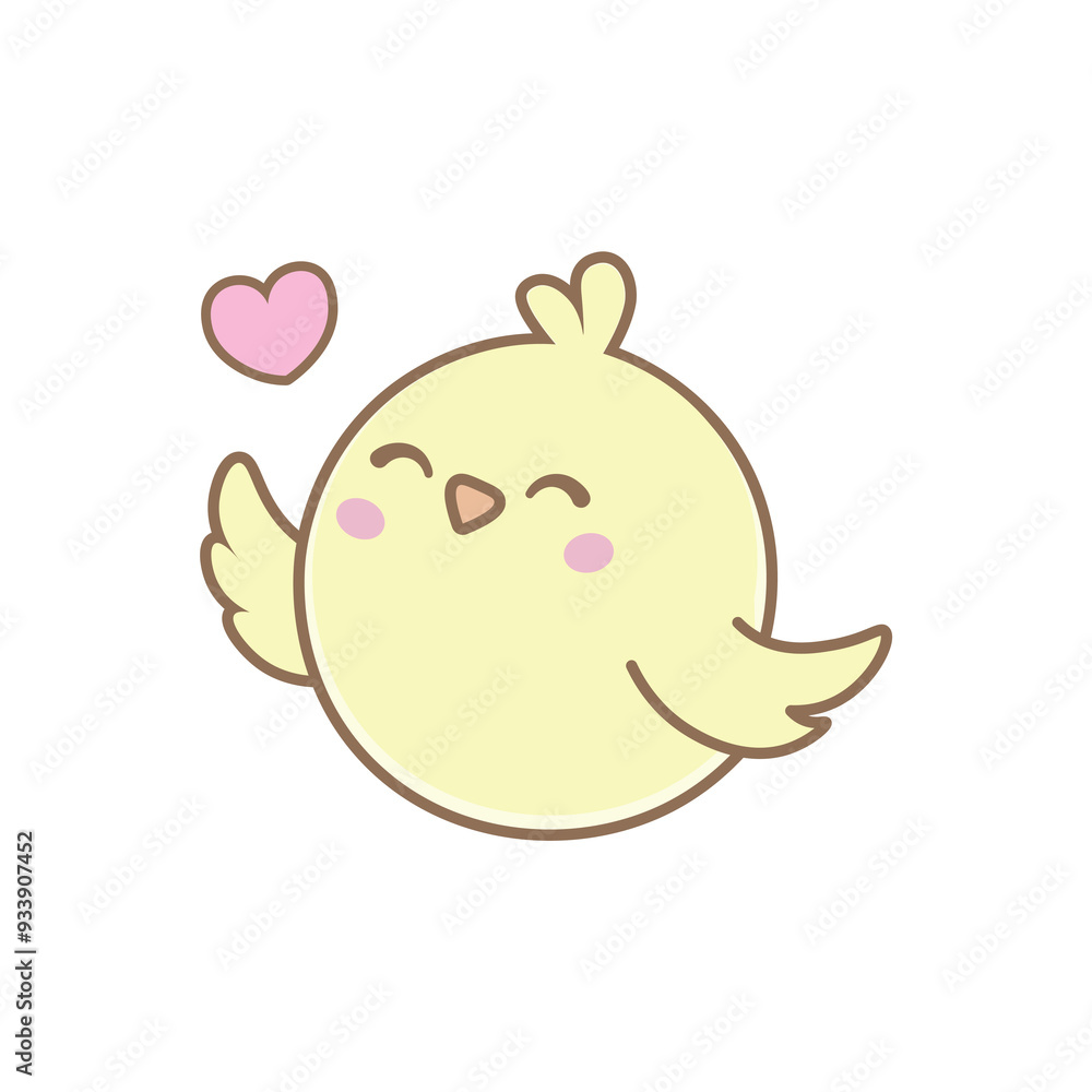 Happy Singing Little Bird Drawing in Kawaii Style Happy Singing Little Bird Drawing in Kawaii Style