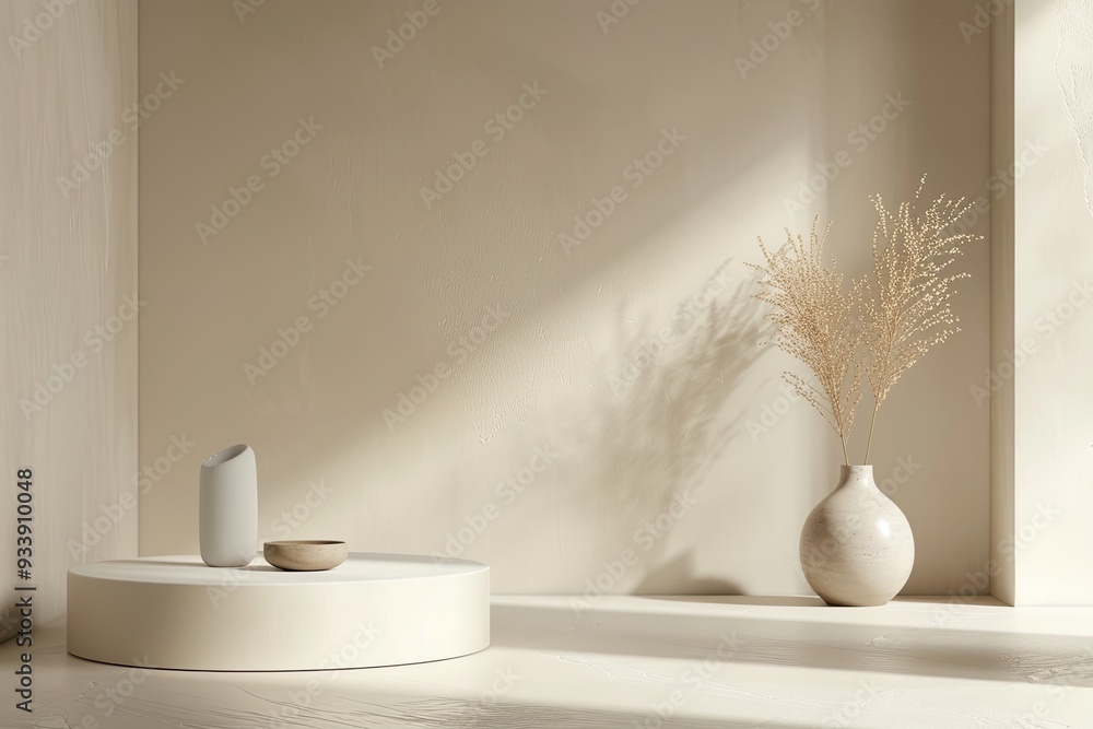 3d rendering of minimal scene of white blank podium with earth tones color theme. Display stand for product presentation mock up and cosmetic advertising 3d rendering of minimal scene of white blank podium with earth tones color theme. Display stand for product presentation mock up and cosmetic advertising