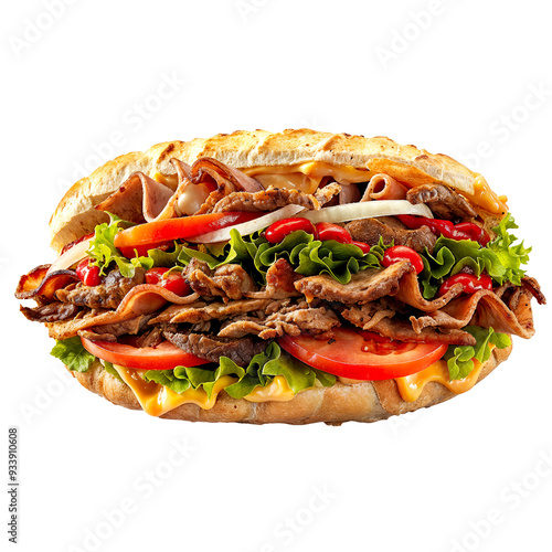 Highly realistic advertising photo of a delicius Doner kebab kebap isolated on transparent background photo