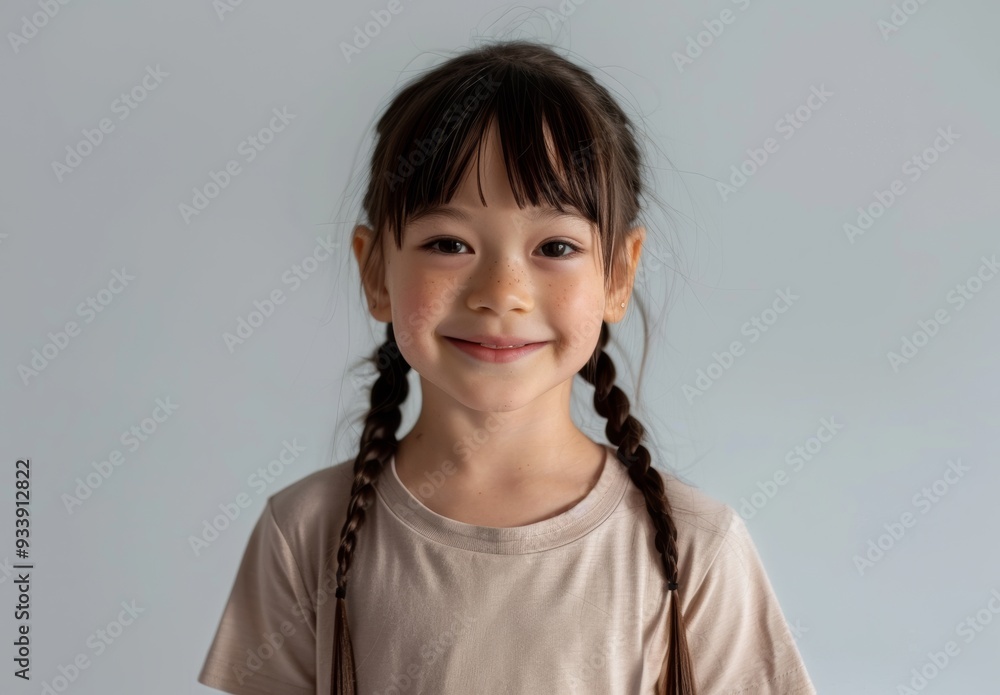 A smiling young girl with long braids and a yellow sweater stands against a plain background. Her bright eyes and happy expression convey a sense of joy and charm. A smiling young girl with long braids and a yellow sweater stands against a plain background. Her bright eyes and happy expression convey a sense of joy and charm.