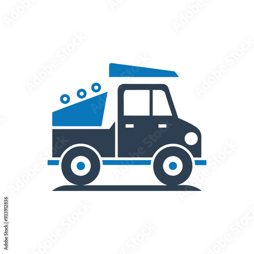 Snow plow icon, Pickup truck plowing snow icon