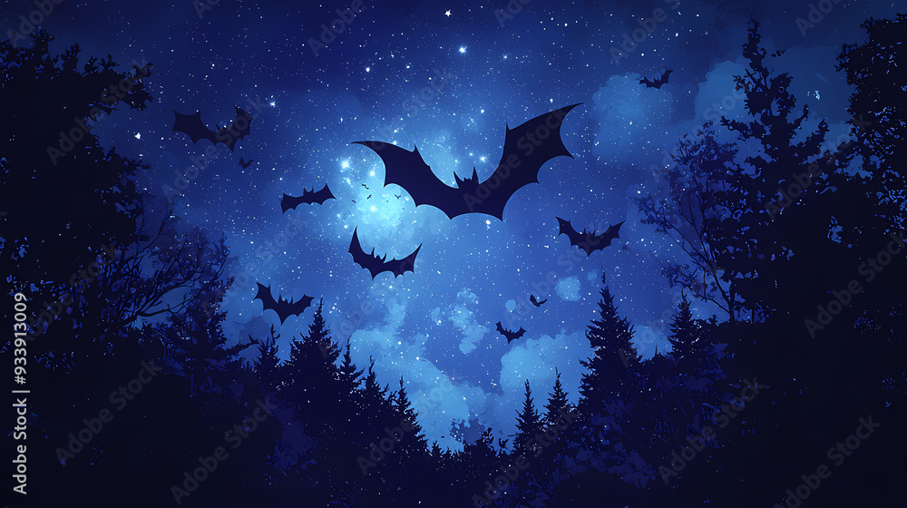 Fototapeta premium Bats Flying in a Night Forest