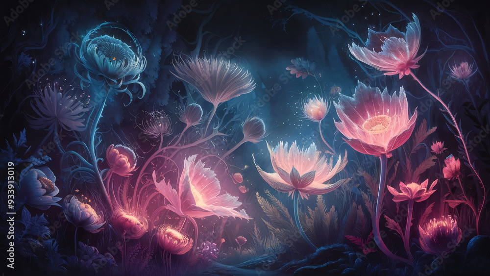 Obraz premium A captivating illustration of a nocturnal magical forest