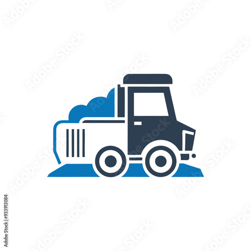 Snow plow icon, Pickup truck plowing snow icon