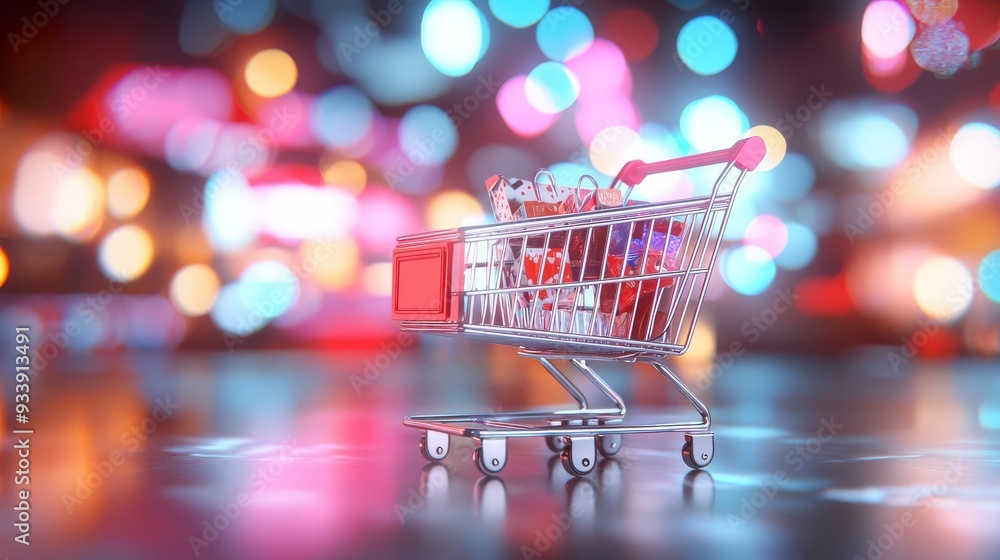 Online shopping cart with Black Friday discounts, 3D illustration Online shopping cart with Black Friday discounts, 3D illustration