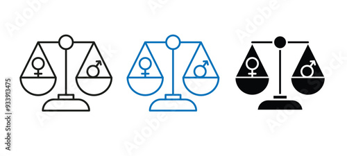 Gender equality symbol icon with a beam balance, justice for both genders equally, beam balance with gender equality symbols on it,