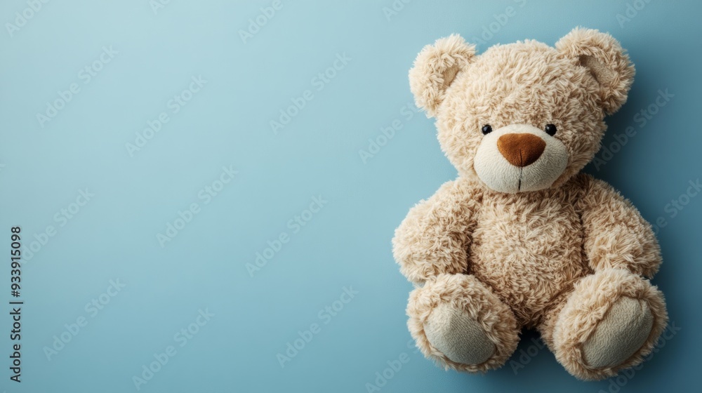 Teddy bear sitting alone with a blue background Teddy bear sitting alone with a blue background