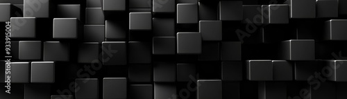 Abstract Black Cube Wall, 3D, Minimalism, Geometric, Texture