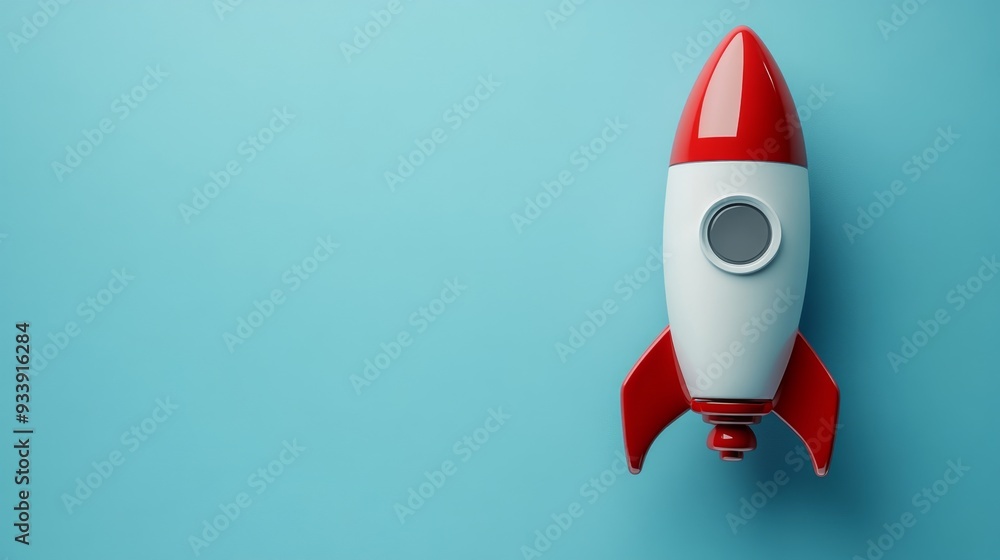 3D rocket toy on blue background, copy space 3D rocket toy on blue background, copy space