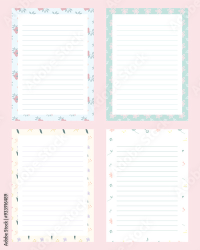 Set of cute kawaii pastel printable notepad memo pad and notebook