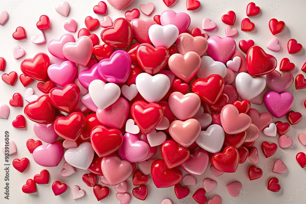 Vibrant pink and red hearts overflow on a crisp white background, conveying love, joy, and celebration, perfect for Valentine's Day decorations, cards, and romantic gestures. Vibrant pink and red hearts overflow on a crisp white background, conveying love, joy, and celebration, perfect for Valentine's Day decorations, cards, and romantic gestures.