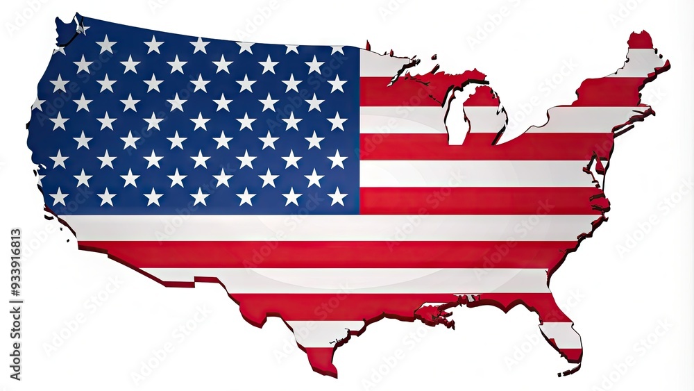 Detailed illustration of the United States map with American flag waving in the background, symbolizing patriotism and national pride. Detailed illustration of the United States map with American flag waving in the background, symbolizing patriotism and national pride.