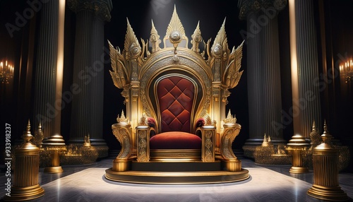 Royal Throne Podium- A podium designed like a royal throne or dais, symbolizing power and leadership. Ideal for ceremonial events, political speeches, or historical reenactments photo