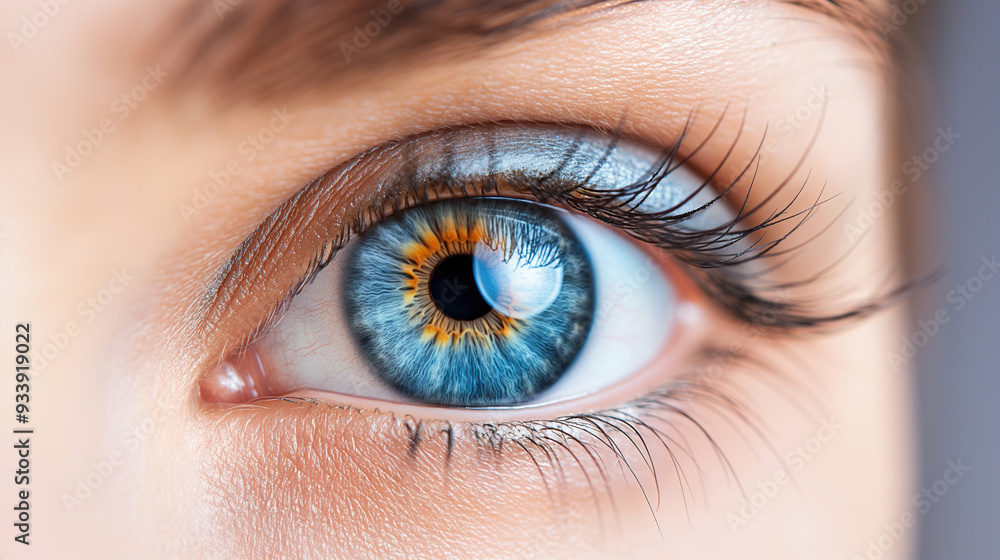 Extreme close-up of a blue eye with a golden and blue iris, showcasing its intricate detail and natural beauty. Extreme close-up of a blue eye with a golden and blue iris, showcasing its intricate detail and natural beauty.