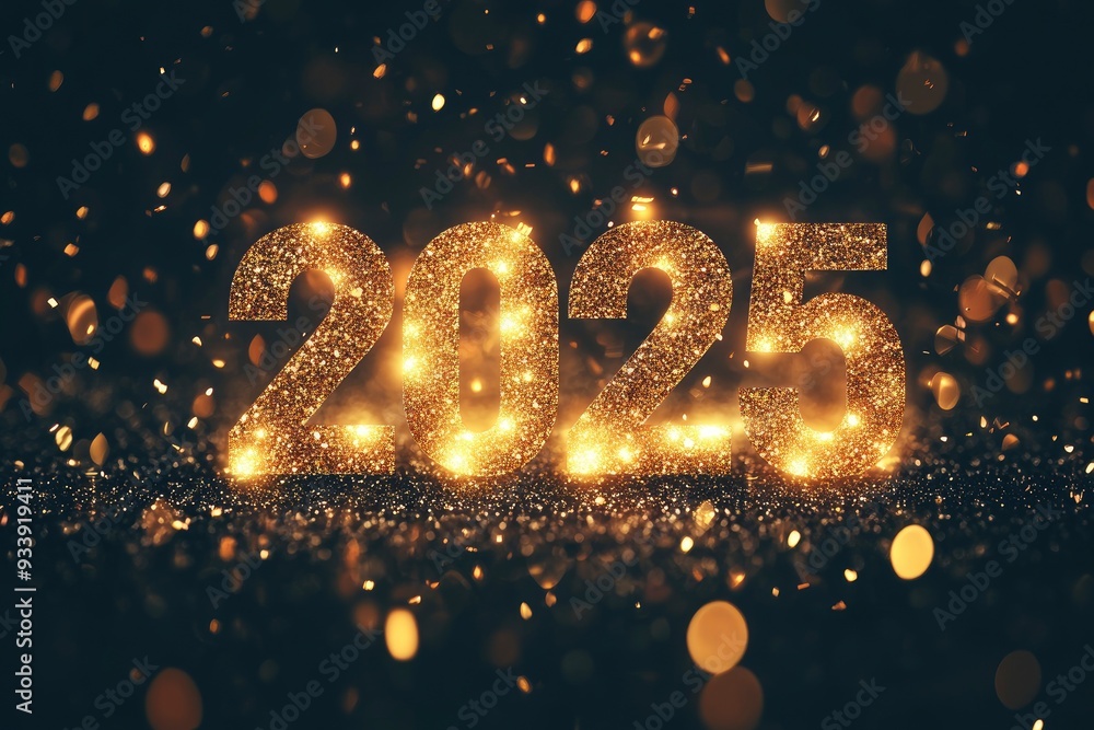 Happy New Year 2025. Glowing glitter text Happy New Year 2025. Glowing glitter text