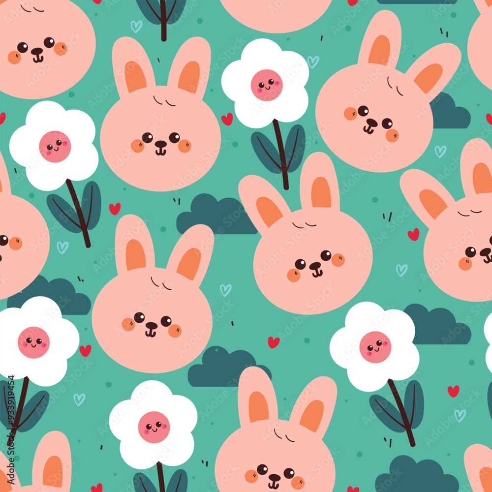seamless pattern cartoon bunny with flower and clouds. cute wallpaper for fabric print, gift wrap paper seamless pattern cartoon bunny with flower and clouds. cute wallpaper for fabric print, gift wrap paper