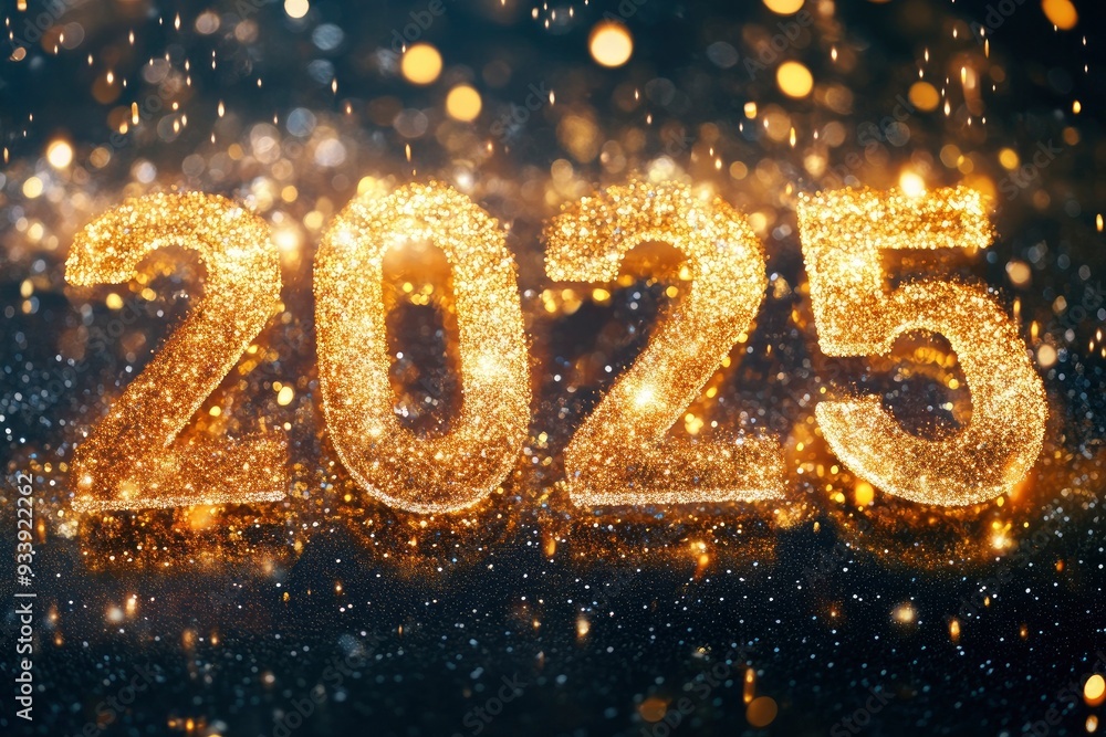 Happy New Year 2025. Glowing glitter text Happy New Year 2025. Glowing glitter text