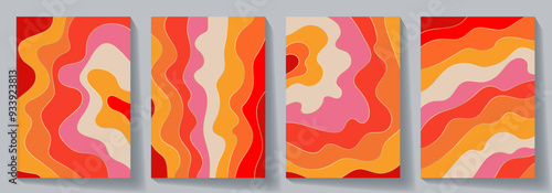 Creative concept of summer bright covers, cards or posters with waves pattern for social media ads, branding, corporate identity. Colorful design templates in trendy style. Summer vector illustration.