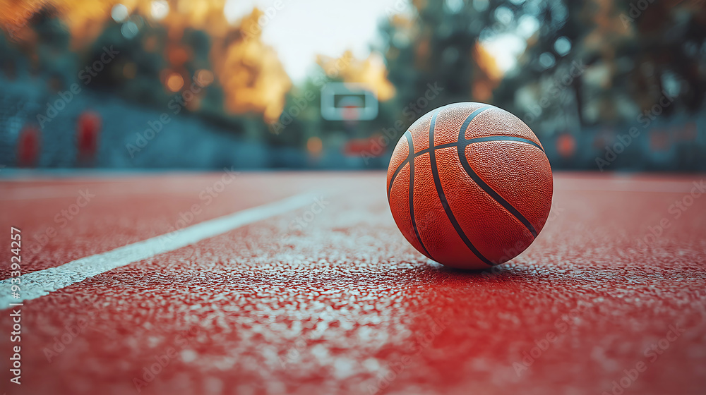 Basketball on Outdoor Court at Sunset Basketball on Outdoor Court at Sunset