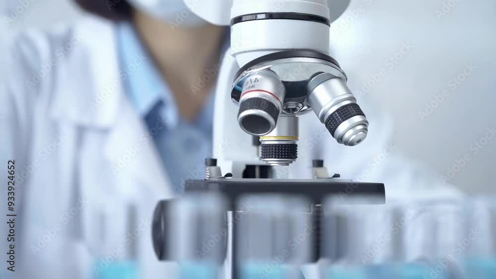 Scientist using microscope in laboratory Scientist using microscope in laboratory