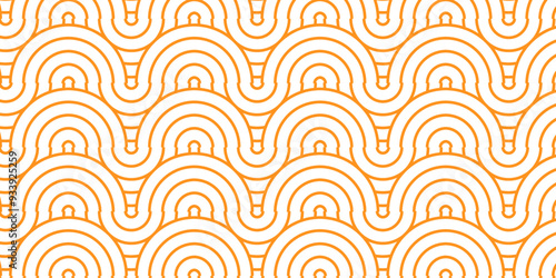 Vector overlapping traditional geometric creative wave circle minimal lapping textile round texture. orange an brown fabric lapping element repeat swirl geometrical background.