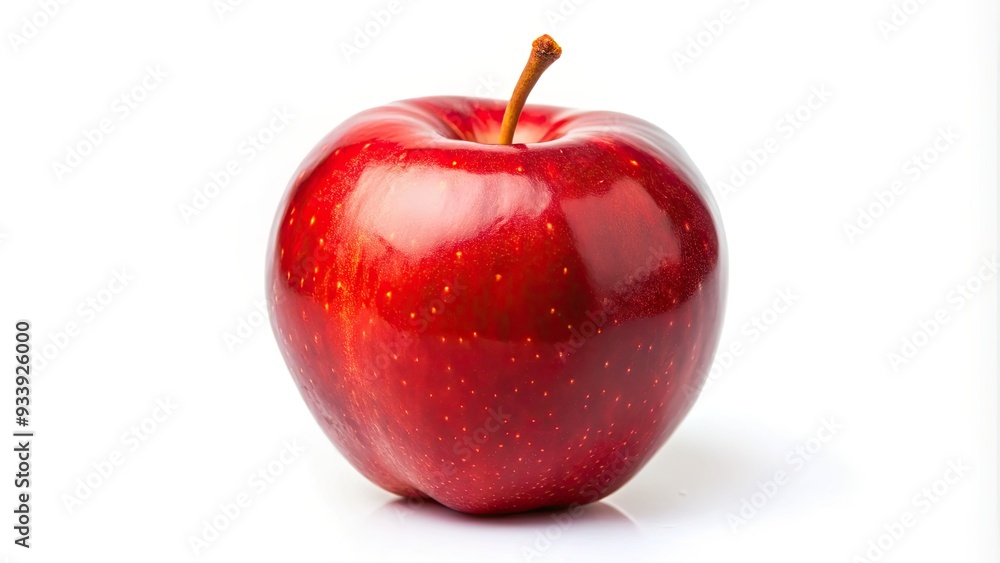Vibrant red apple with subtle shine and delicate stem, isolated on a clean white background, emphasizing its crisp texture and juicy appeal. Vibrant red apple with subtle shine and delicate stem, isolated on a clean white background, emphasizing its crisp texture and juicy appeal.
