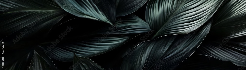 Fototapeta premium Dark Abstract Leaf Texture, Dark Background, Minimalist, Texture , Nature , Abstract