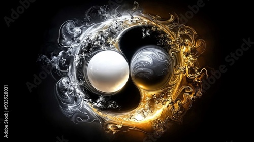 Golden Yin Yang - Abstract Swirling Harmony, Yin Yang, Harmony, Balance , Spirituality