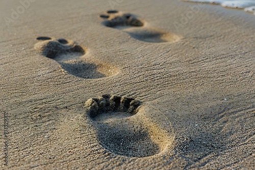 Tranquil Beach Footprints in Soft Sand photo