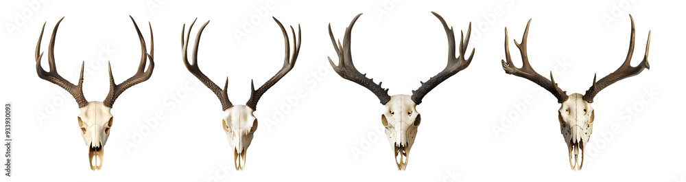 Set of deer skulls isolated on transparent or white background Set of deer skulls isolated on transparent or white background