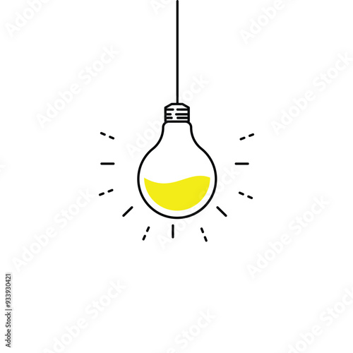 hanging light bulb with flash icon. concept of simple sign or label for modern info education or elearning. lineart flat stroke invention logotype graphic art