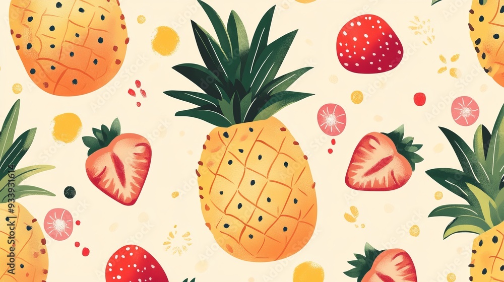 A vector design featuring a cute pattern of pineapple fruits as the background. A vector design featuring a cute pattern of pineapple fruits as the background.