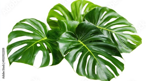 Green Monstera Leaves Isolated on White Background