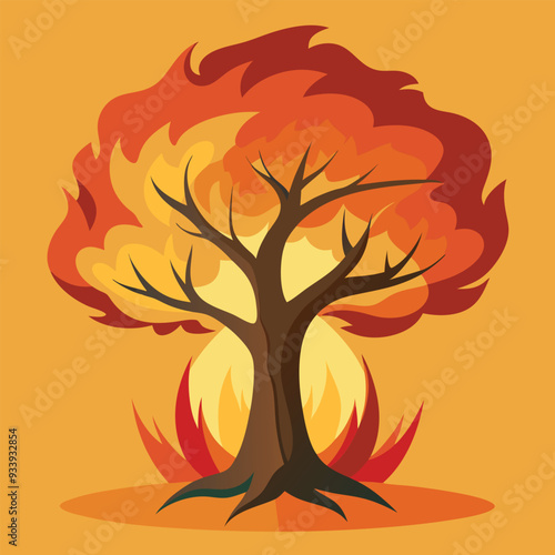 Burning Tree Vector Design Illustration