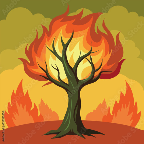 Burning Tree Vector Design Illustration