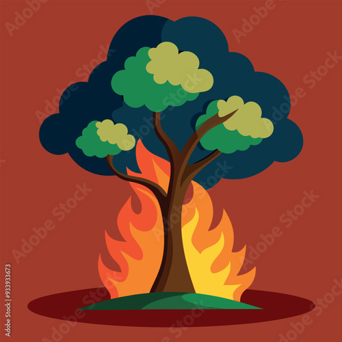 Burning Tree Vector Design Illustration