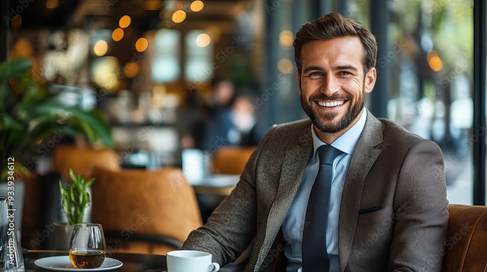 Businessman enjoying coffee in a modern café during the afternoon Businessman enjoying coffee in a modern café during the afternoon